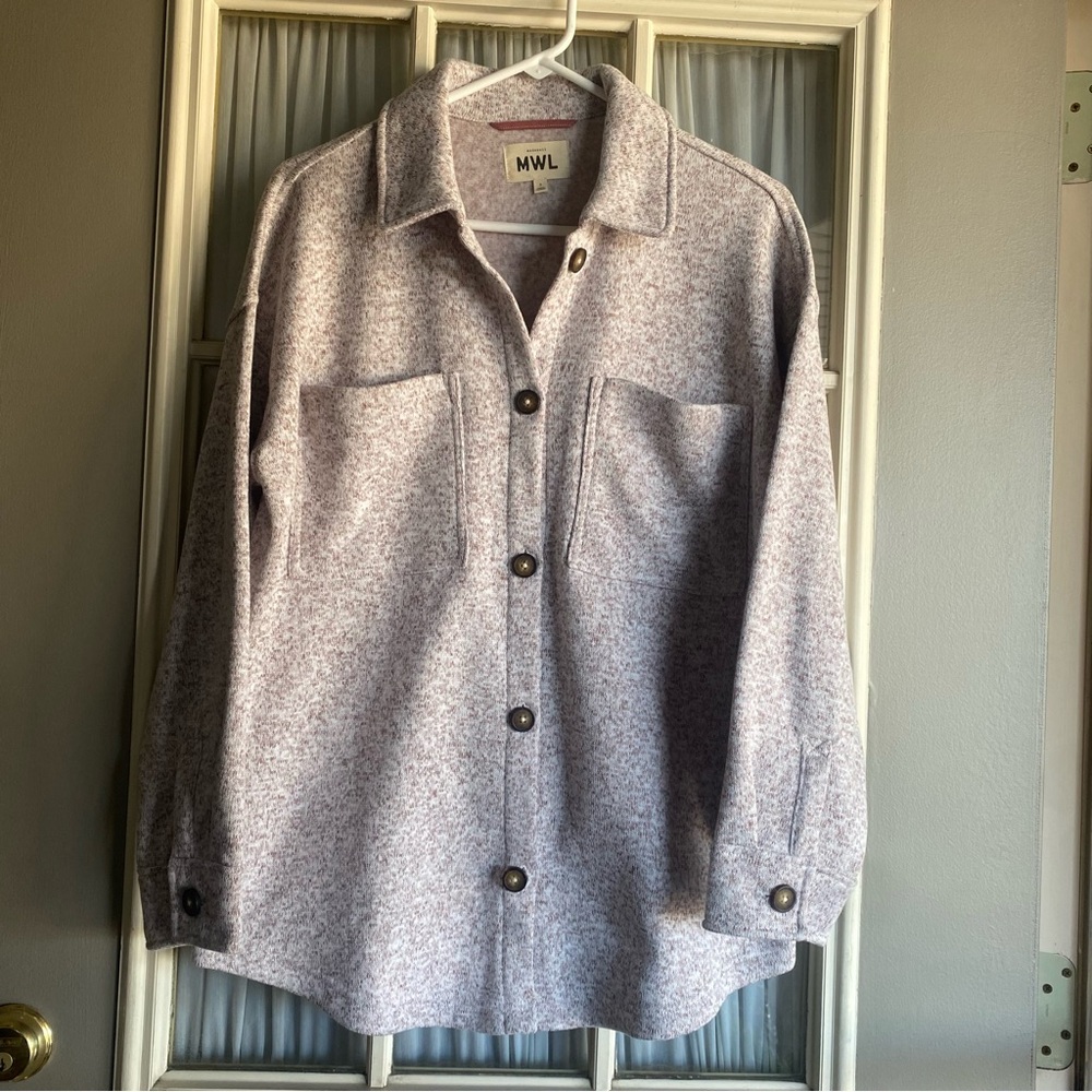 Madewell MWL Recycled Fleece Button-Up Shirt Jacket - Heather Pale Thistle